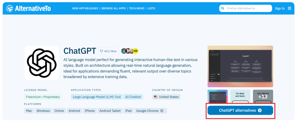 ChatGPT Alternatifleri, Alternatif uygulama bulma